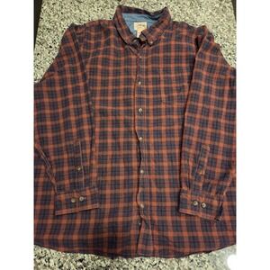 Blue Mountain Men 2XL Plaid Flannel Shirt Rust Orange Navy Blue Cotton Button Up